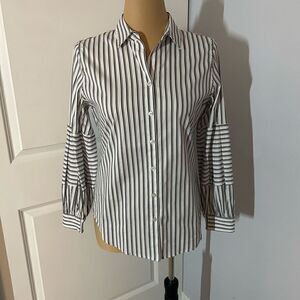 Chicos NWT Blue and White Button Down Striped Long Sleeve Shirt